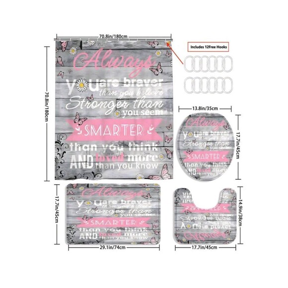 4-Pcs. Inspirational Quotes Shower Curtain Set - Picture 4 of 11